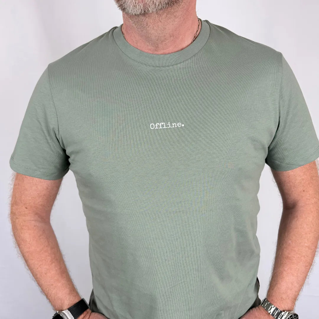Offline Tee men moss green organic cotton statement tee Complicated Co UK