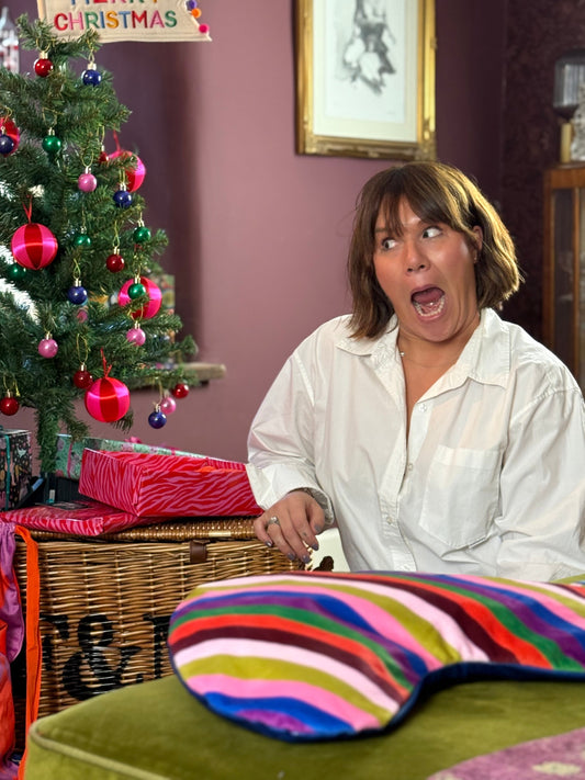 silly photo of founder by a Christmas tree