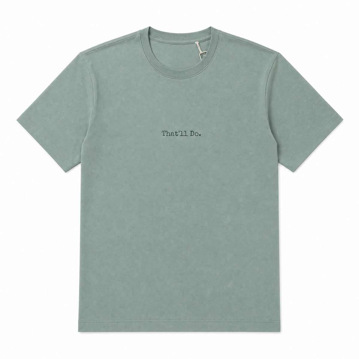 Beige t-shirt with brand logo on sleeves against a white background