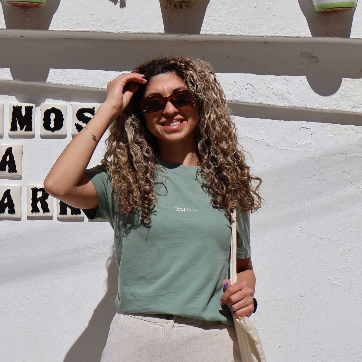 Offline Tee women moss green organic cotton statement tee Complicated Co UK