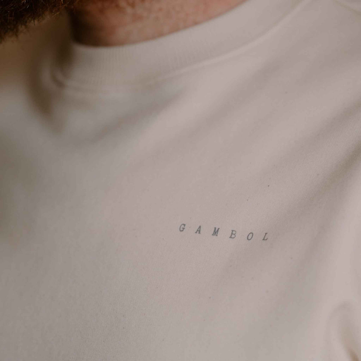 Oversized Sweat in Natural, chest detail – Gambol Archive