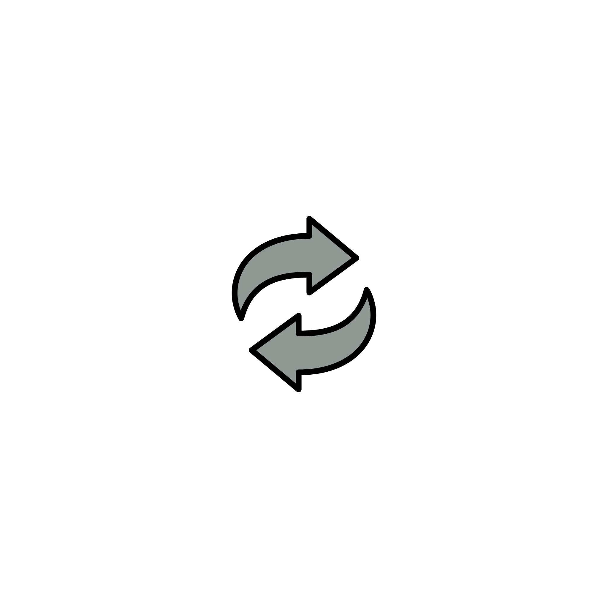 A centered gray circular refresh icon with black outlines on a solid dark green background.