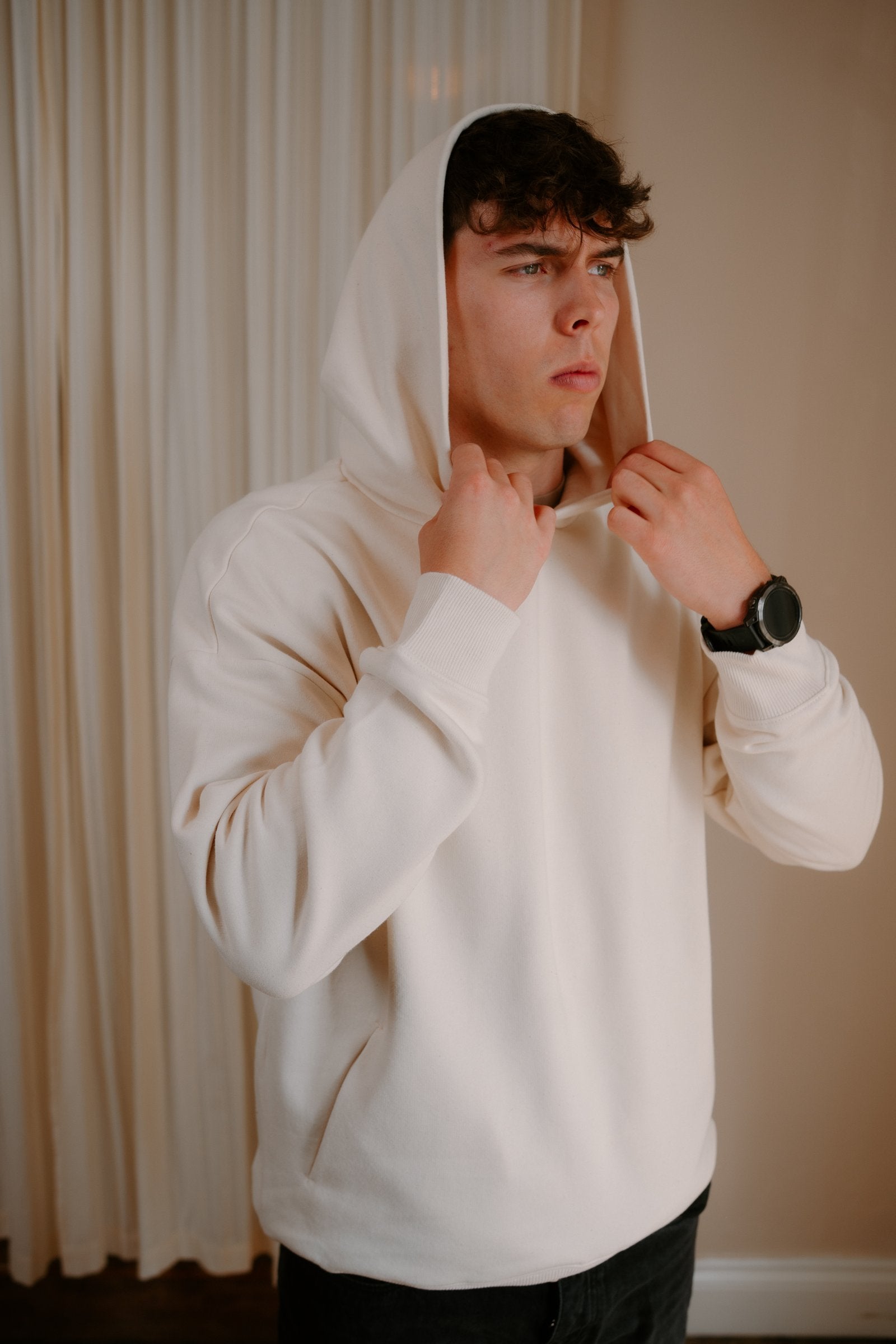 Oversized Hood in Natural, hood up – Gambol Archive
