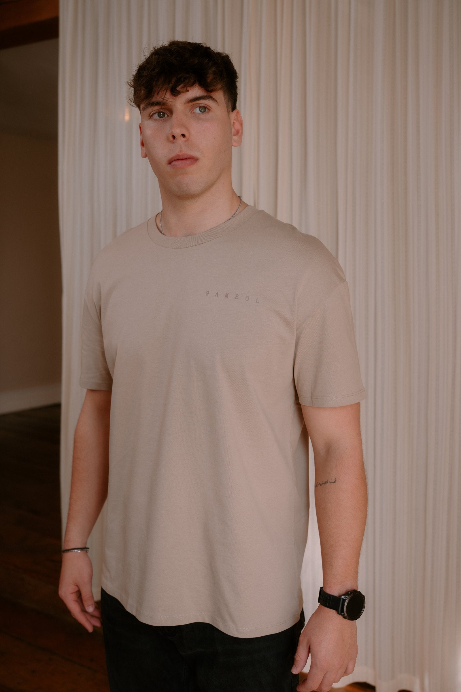 Oversized Tee in Sand – Gambol Archive